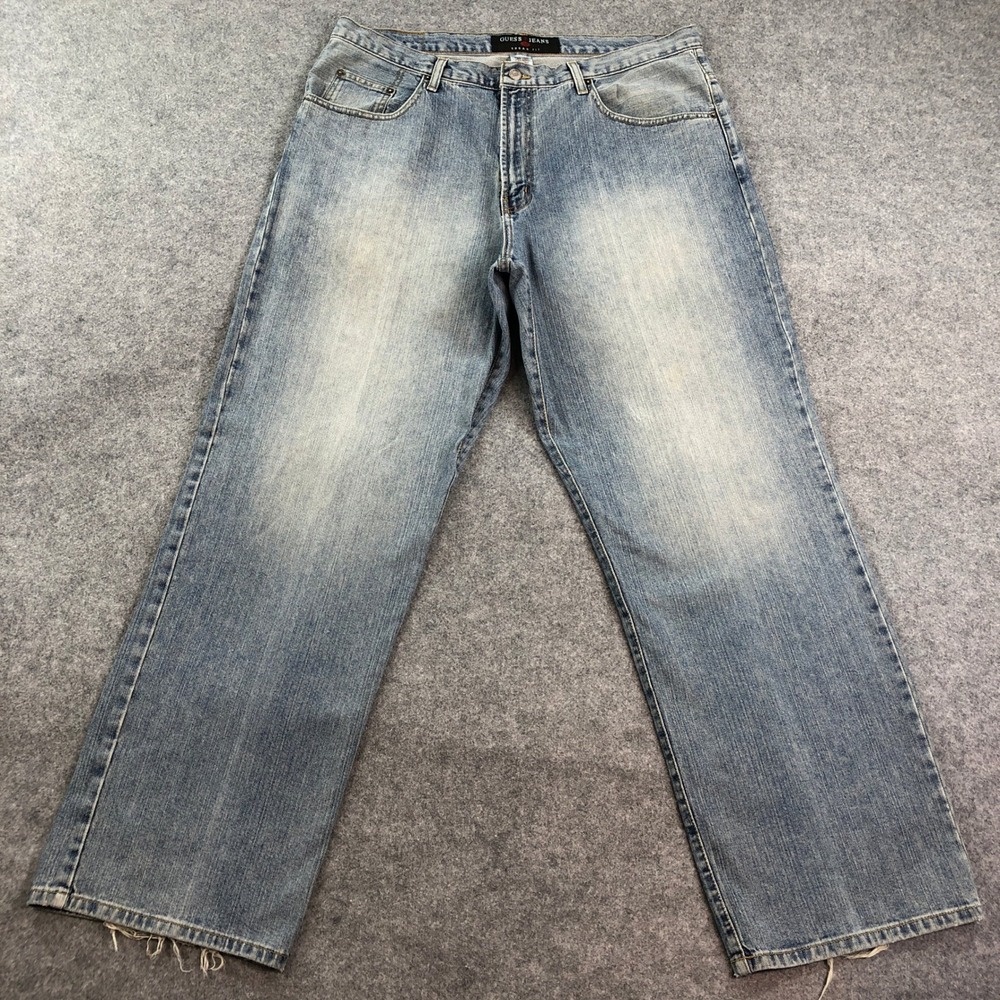 Guess Vintage Mens Jeans 38x32 Straight Leg Urban Fit Blue Light Wash High Rise